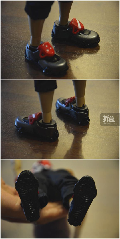 ▲鞋子。很现代，鞋子前端两个红色的小部件上面的图案是不同的，鞋底的细节也做出来了。